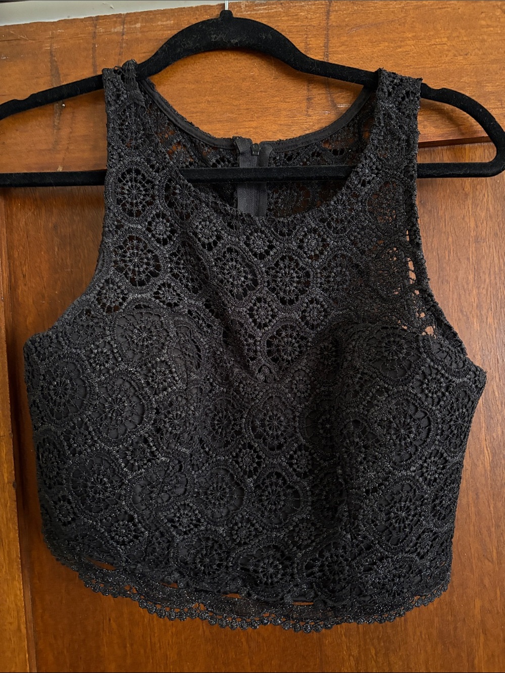 Y2K Black Crochet Lace Crop halter top